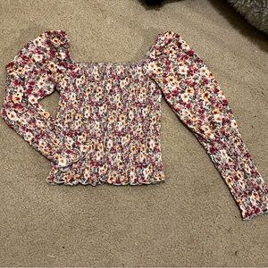 Floral Smocked Girls Long Sleeved Top